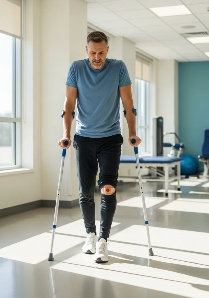 Пациент после операции на коленном суставе